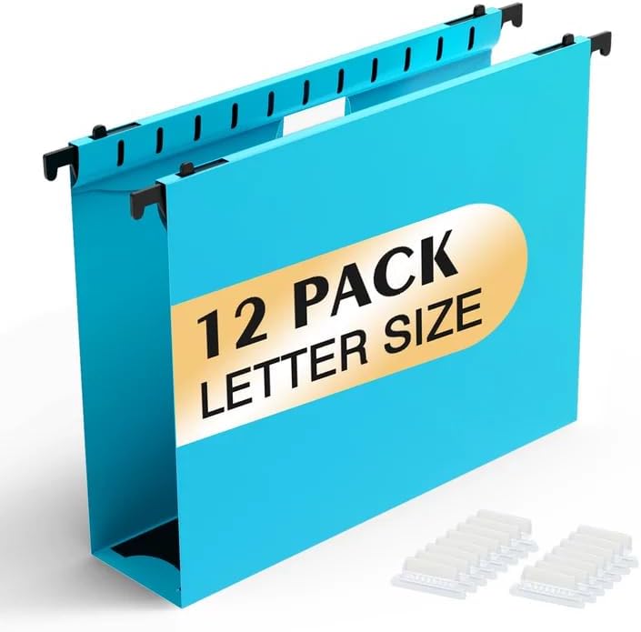 SHUTEX Extra Capacity Plastic Hanging File Folders,12 Pack Reinforced Hang Folders,Heavy Duty 2 Inch Expansion,Plastic Filing Cabinet Folders,Letter Size,Designed for Bulk Files, Medical Charts,Blue - Image 1